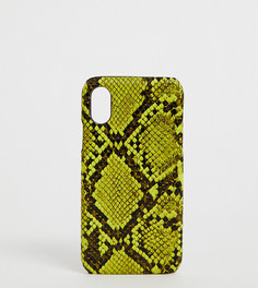 Неоново-желтый чехол для iPhone со змеиным принтом My Accessories London - Мульти