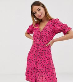 Розовое чайное платье с пуговицами и цветочным принтом New Look Petite - Розовый