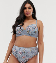 Темно-синие бразильские трусы с цветочным рисунком New Look Curve - Зеленый