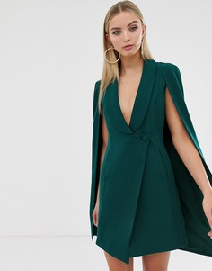 Зеленое приталенное платье мини с кейпом в стиле смокинга Lavish Alice - Зеленый