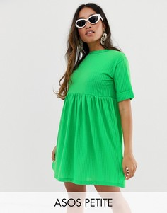 Свободное трикотажное платье в рубчик с закатанными рукавами ASOS DESIGN Petite - Зеленый