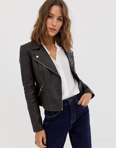 Кожаная байкерская куртка шоколадного цвета River Island - Коричневый