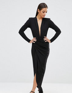 Платье макси с запахом спереди John Zack Petite - Черный