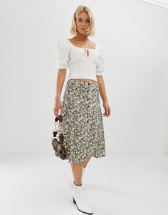 Юбка миди с пуговицами спереди и цветочным принтом Pimkie - Мульти