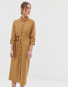 Бежевое платье на пуговицах с поясом New Look - Бежевый
