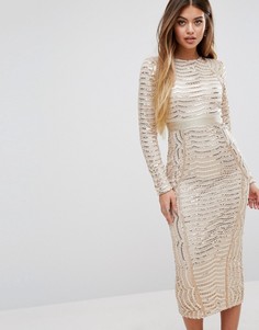 Платье-премиум миди с пайетками PrettyLittleThing - Золотой