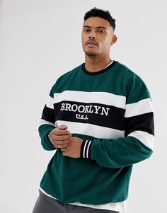 Зеленый свитшот с принтом boohooMAN Brooklyn - Зеленый