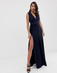Платье макси с плиссировкой и кружевом ASOS DESIGN Premium - Темно-синий