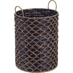 Корзина бельевая Natural House с ручками Индиговое плетение, Д400 Ш400 В500, светло-соломенный, индиговый