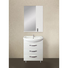 Мебель для ванной 1Marka Вита 65, напольная тумба с раковиной, ящики, зеркало с шкафчиком, белый глянец