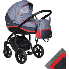 Коляска 2 в 1 Indigo CAIMAN Active Cm 05 (джинс+т.синий+красная кожа)