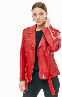 Красная кожаная куртка косуха с карманами Karl Lagerfeld
