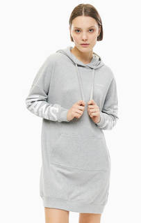Серое платье-толстовка с капюшоном Calvin Klein