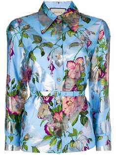Gucci рубашка с цветочным принтом и ремешком на талии