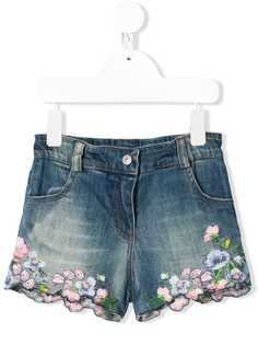 Lapin House джинсовые шорты с цветочной вышивкой