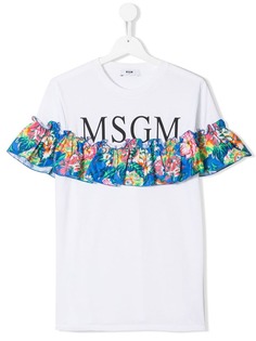 Msgm Kids футболка с логотипом и оборками