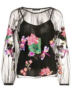 Josie Natori embroidered mesh top