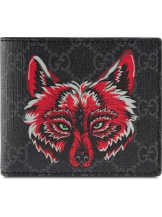 Gucci кошелек для монет с принтом волка и узором GG Supreme