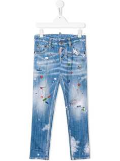 Dsquared2 Kids embroidered stonewashed skinny jeans