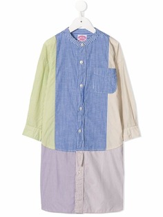 Denim Dungaree layered striped shirt dress