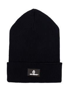 Off-White black logo knitted wool beanie hat