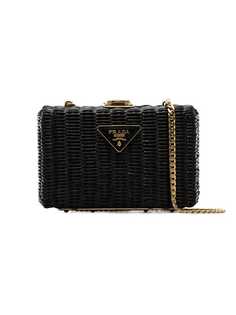 Prada black Middolino straw box bag