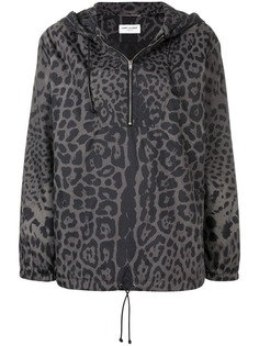 Saint Laurent леопардовая куртка-бомбер с капюшоном