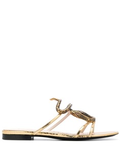 Roberto Cavalli flat snake strap sandals