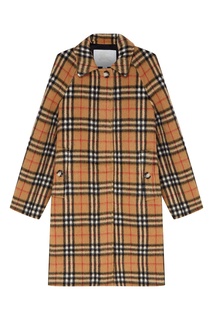Коричневое пальто в клетку Burberry Kids
