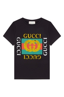Черная футболка с логотипом Gucci Kids