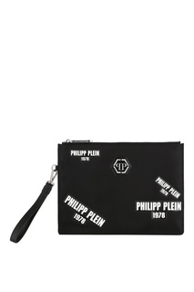 Черный клатч с логотипами Philipp Plein
