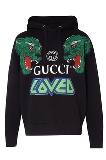 Черное худи с контрастным принтом Gucci