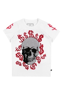 Белая футболка с черепом Philipp Plein Kids