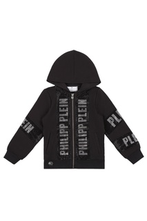 Черное худи с кристаллами Philipp Plein Kids