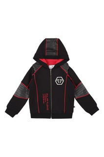 Черное худи с контрастной отделкой Philipp Plein Kids