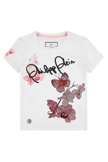 Белая футболка с комбинированной отделкой Philipp Plein Kids