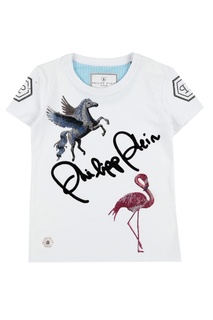 Белая хлопковая футболка с рисунком Philipp Plein Kids