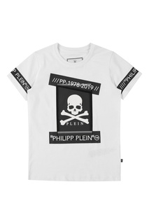 Белая футболка с принтом черепа и логотипом Philipp Plein Kids