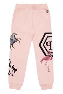 Розовые трикотажные брюки с отделкой Philipp Plein Kids