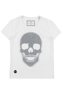 Белая футболка с черепом Philipp Plein Kids