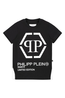 Черная футболка с контрастной отделкой Philipp Plein Kids