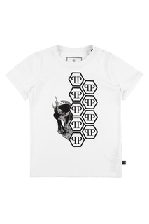 Белая футболка с контрастным принтом Philipp Plein Kids