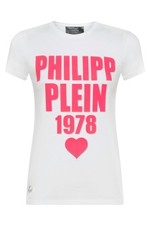 Белая футболка с розовым логотипом Philipp Plein