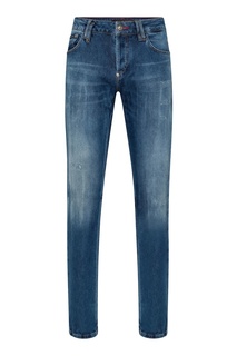 Голубые джинсы с потертостями Philipp Plein