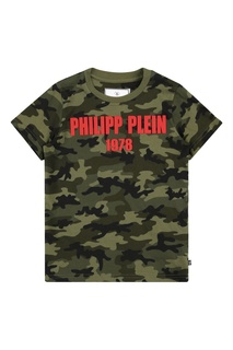 Футболка с камуфляжным принтом Philipp Plein Kids