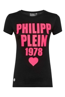 Черная футболка с розовым логотипом Philipp Plein