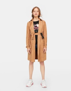 Тренч из искусственной замши Stradivarius