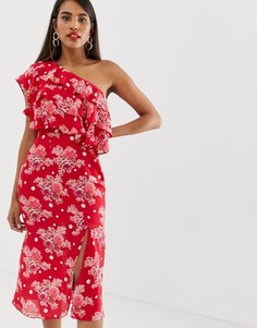 Платье миди на одно плечо с цветочным принтом Talulah - Красный
