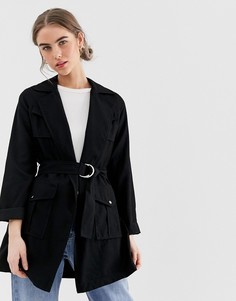 Черная куртка-рубашка с поясом New Look - Черный