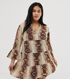 Платье А-силуэта с V-образным вырезом и змеиным принтом AX Paris Plus - Серый